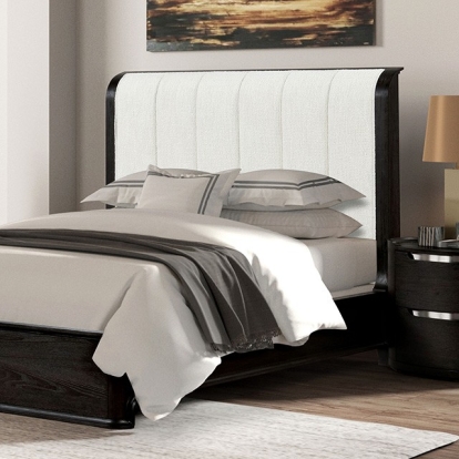 Furniture of America Osterley Modern Contemporary Elm Veneer Engineered with Wood Fabric Solid Poplar Stainless Steel Black Bed Model FM71500BK-Queen Bed