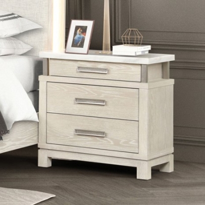 Furniture of America Lafayette Transitional Engineered with Wood Metal Oak Veneer Solid Rubberwood Weathered Gray Nightstand Model FM71501GY-N