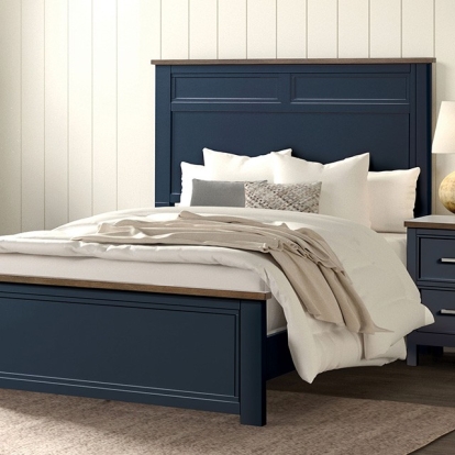 Furniture of America Pinetop Modern Farmhouse Birch Veneer Engineered with Wood Metal Pinewood Blue-Dark Brown Bed Model FM7171BL