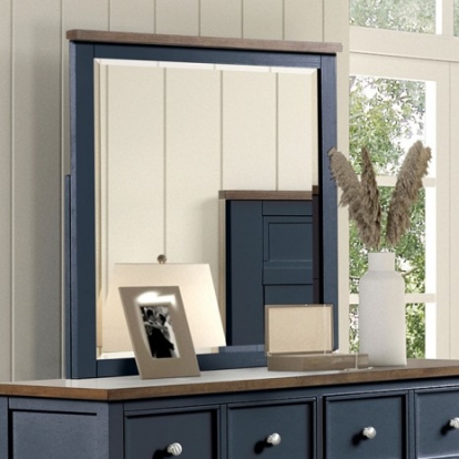 Furniture of America Pinetop Modern Farmhouse Birch Veneer Engineered with Wood Metal Pinewood Blue-Dark Brown Mirror Model FM7171BL-M