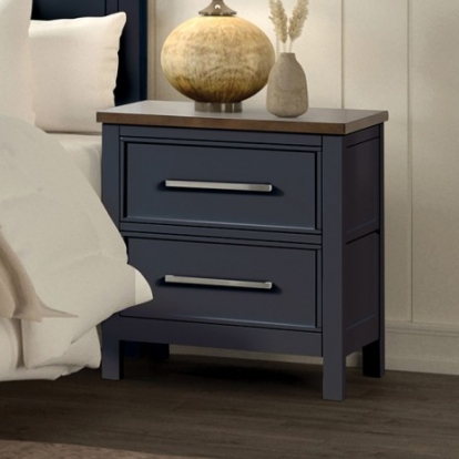 Furniture of America Pinetop Modern Farmhouse Birch Veneer Engineered with Wood Metal Pinewood Blue-Dark Brown Nightstand Model FM7171BL-N