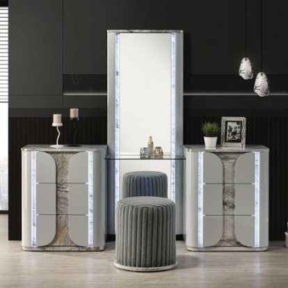 Furniture Of America Cleburne Contemporary Engineered Wood, Laminate, Solid Rubberwood, Solid Wood Light Gray Vanity Set W/ Stool | FM72011LG-V-SET