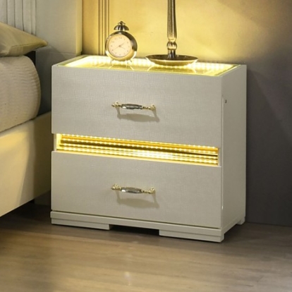 Furniture Of America Lucida Contemporary Engineered Wood, Laminate, Membrane Press, Rubberwood Beige Nightstand | FM72015BG-N