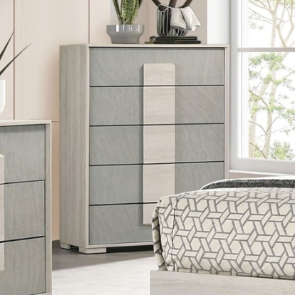 Furniture of America Lincolt Contemporary Melamine Paper Veneer White Wash-Stone Gray Chest Model FM7201WH-C