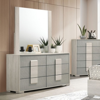 Furniture of America Lincolt Contemporary Melamine Paper Veneer White Wash-Stone Gray Dressser Model FM7201WH-D