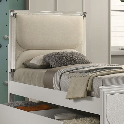 Furniture of America Lareina Contemporary Engineered with Wood Fabric Solid Rubberwood Pearl White Bed Model FM72081WH