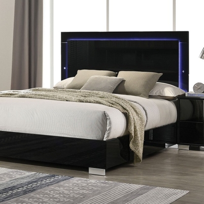 Furniture of America Sinistra Contemporary Engineered with Wood Metal Piano Black Bed Model FM7211BK-Queen Bed