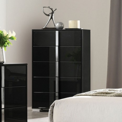 Furniture of America Sinistra Contemporary Engineered with Wood Metal Piano Black Chest Model FM7211BK-C