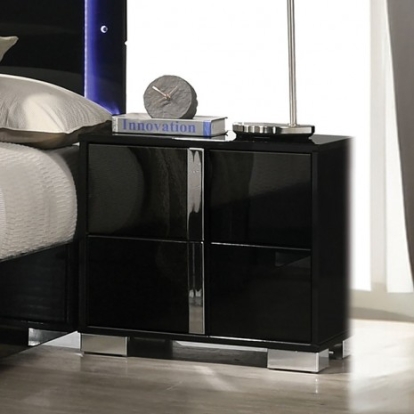 Furniture of America Sinistra Contemporary Engineered with Wood Metal Piano Black Night Stand Model FM7211BK-N