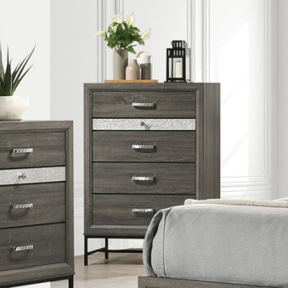 Furniture Of America Voleta Contemporary Engineered Wood, Metal, Paper Gray Chest | FM7212GY-C