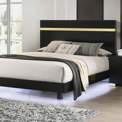 Furniture of America Lillestrom Contemporary Engineered with Wood Metal Rubberwood Black-Gold Bed Model FM7217BK