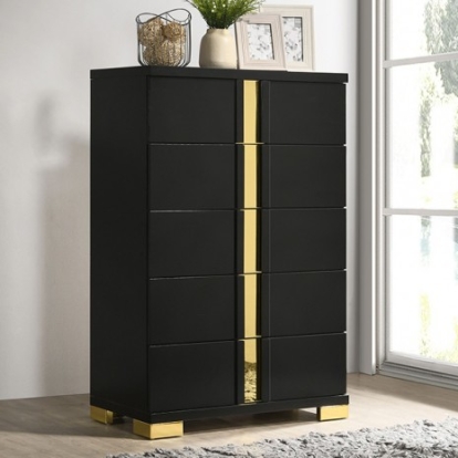 Furniture of America Lillestrom Contemporary Engineered with Wood Metal Rubberwood Black-Gold Chest Model FM7217BK-C