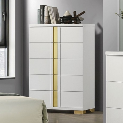 Furniture Of America Lillestrom Contemporary Engineered Wood, Metal, Rubberwood White/Gold Chest | FM7217WH-C