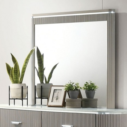 Furniture of America Aldridge Contemporary Engineered with Wood Fabric Solid Rubberwood Light Gray Mirror Model FM7243GY-M