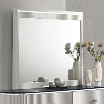 Furniture of America Aldgate Contemporary Engineered with Wood Fabric Solid Rubberwood Light Gray Mirror Model FM7244GY-M