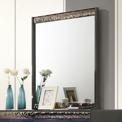 Furniture of America Morcote Glam Engineered with Wood Laminate Solid Rubberwood & Teakwood Ash Gray-Indigo Blue Mirror Model FM7250BL-M