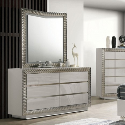 Furniture of America Ventnor Glam Engineered with Wood Rubberwood Satin Fabric Solid with Wood Gray Dresser Model FM7251GY-D