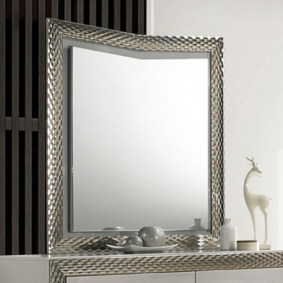 Furniture of America Ventnor Glam Engineered with Wood Rubberwood Satin Fabric Solid with Wood Gray Mirror Model FM7251GY-M