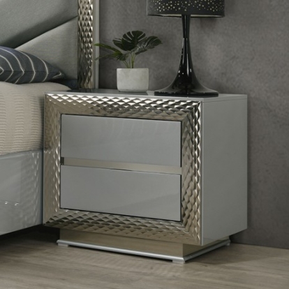 Furniture of America Ventnor Glam Engineered with Wood Rubberwood Satin Fabric Solid with Wood Gray Nightstand Model FM7251GY-N