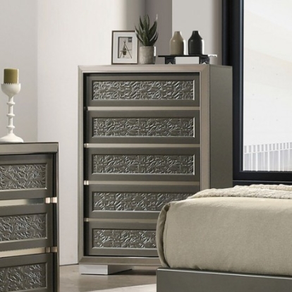 Furniture of America Leyland Contemporary Engineered with Wood Laminate Solid Teak & Rubberwood Dark Gray Chest Model FM7252DG-C