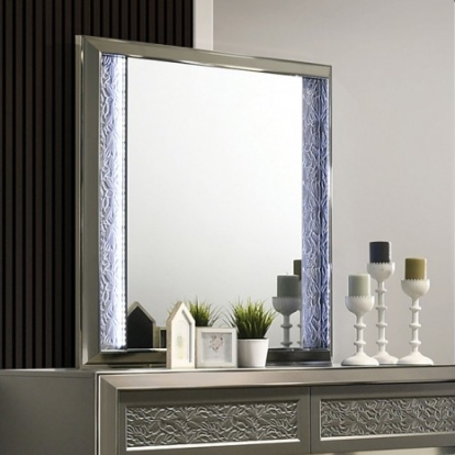 Furniture of America Leyland Contemporary Engineered with Wood Laminate Solid Teak & Rubberwood Dark Gray Mirror Model FM7252DG-M