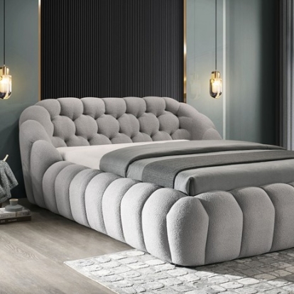 Furniture of America Newquay Contemporary Chenille Fabric Engineered with Wood Plastic Solid with Wood Gray Bed Model FM7260GY