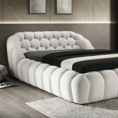 Furniture of America Newquay Contemporary Chenille Fabric Engineered with Wood Plastic Solid with Wood White Bed Model FM7260WH