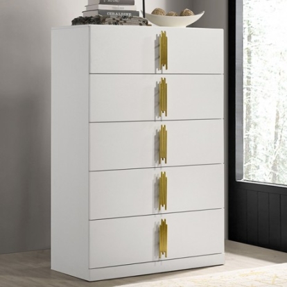 Furniture of America Basildon Contemporary Engineered with Wood Fabric Foam Melamine Metal White-Gold Chest Model FM7271WH-C