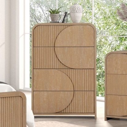 Furniture of America Tangentry Modern Rubberwood Veneer Solid Rubberwood Natural 4 Drawer Chest Model FM73001NT-C