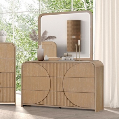 Furniture of America Tangentry Modern Rubberwood Veneer Solid Rubberwood Natural Dresser Model FM73001NT-D