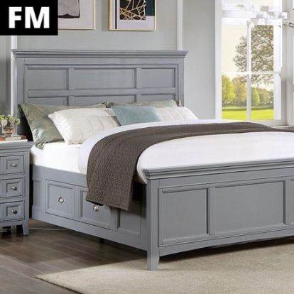 Furniture of America Castlile Transitional Solid with Wood Gray Bed Model FM7413GY-Full Bed