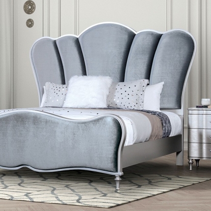 Furniture of America Melodi Parc Glam Fabric Solid with Wood Silver Bed Model FM7416SV-Queen Bed