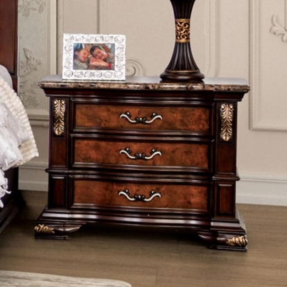 Furniture Of America Aquilina Traditional Stone, Solid Wood, Wood Veneer, Others Dark Cherry/Oak Night Stand, Usb | FM7422CH-N