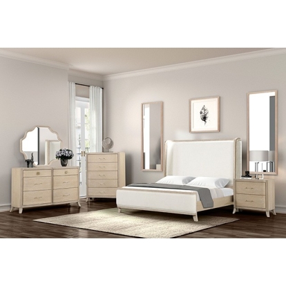Furniture of America Candra Transitional Engineered with Wood Fabric Oak Veneer Solid with Wood Natural Oak Bed Model FM7424AK-Queen Bed