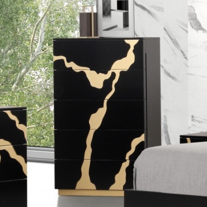 Furniture Of America Goldsberg Contemporary Birch, Birch, Engineered Wood, Pinewood, Poplar Black/Gold Chest | FM7425BK-C
