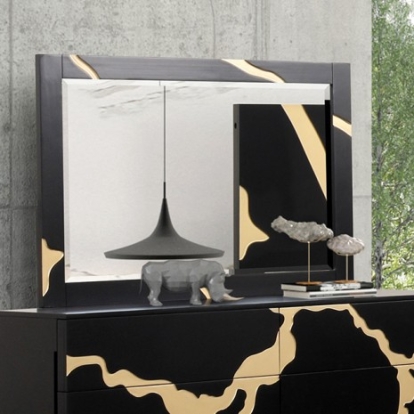 Furniture of America Goldsberg Contemporary Birch Birch Engineered with Wood Pinewood Poplar Black-Gold Mirror Model FM7425BK-M