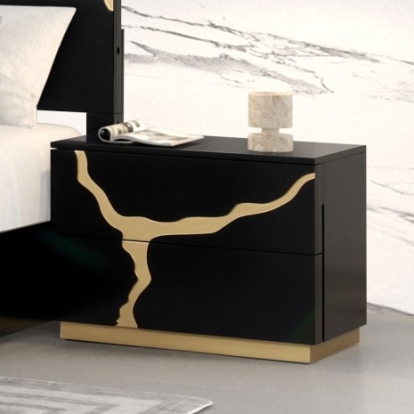 Furniture Of America Goldsberg Contemporary Birch, Birch, Engineered Wood, Pinewood, Poplar Black/Gold Nightstand | FM7425BK-N