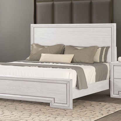 Furniture of America Basilone Transitional Metal Solid with Wood Veneer Rustic White Bed Model FM7440WH