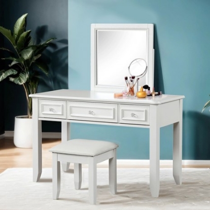 Furniture of America Naucalpan Traditional Engineered with Wood Solid with Wood White Vanity with Stool Model FM7456WH-V-SET