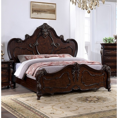Furniture of America Roselli Traditional Solid with Wood Veneer Dark Cherry Bed Model FM7636CH-Queen Bed