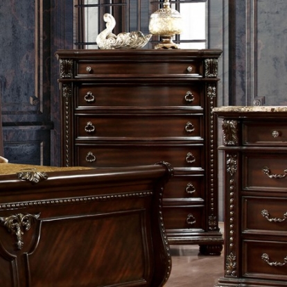 Furniture of America Fromberg Traditional Engineered with Wood Marble Solid with Wood Veneer Brown Cherry Chest Model FM7670C