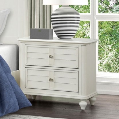 Furniture of America Whitehaven Transitional-Coastal Engineered with Wood Veneer Rubberwood Antique White Nightstand Model FM7708WH-N