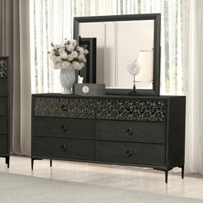 Furniture of America Bashford Modern Contemporary Metal Oak Veneer Solid Rubberwood Espresso Dresser Model FM79008ES-D