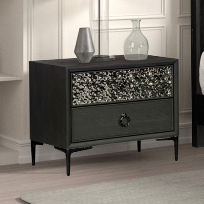Furniture Of America Bashford Modern Contemporary Metal, Oak Veneer, Solid Rubberwood Espresso Nightstand | FM79008ES-N