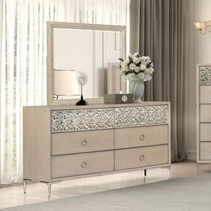 Furniture of America Bashford Modern Contemporary Metal Oak Veneer Solid Rubberwood Natural Oak Dresser Model FM79008NT-D