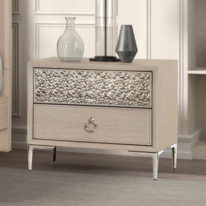 Furniture of America Bashford Modern Contemporary Metal Oak Veneer Solid Rubberwood Natural Oak Nightstand Model FM79008NT-N