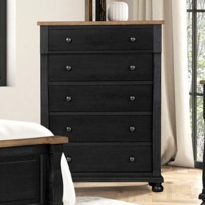 Furniture of America Neue Mills Modern Farmhouse Engineered with Wood Oak Veneer Solid Rubberwood Farmhouse Black-Rustic Oak Chest Model FM79009BK-C