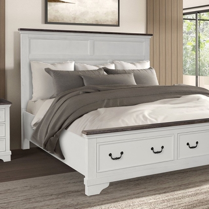 Furniture of America Hampstead Modern Farmhouse Engineered with Wood Veneer Solid with Wood White-Dark Brown Bed Model FM79014WH