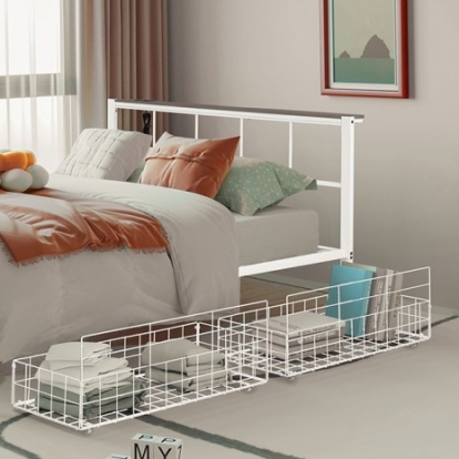 Furniture Of America Nicoli Contemporary Metal White Queen Metal Bed With Underbed Storage | FM7901WH-Q
