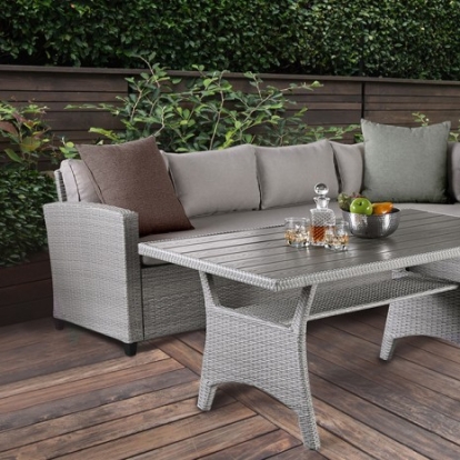 Furniture of America Shonda Contemporary Foam Pe Rattan Wicker Polyester Fabric Steel Frame Gray 3 Pc. Patio Dining Set Model FM80001GG-SET